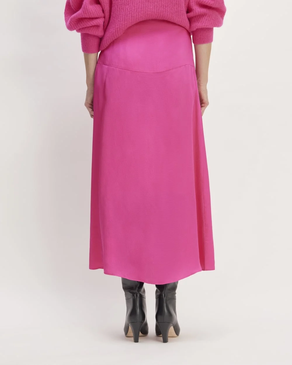 The Hammered Satin Slip Skirt | Fuchsia Pink (2)