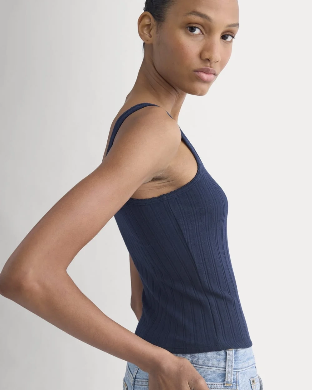 Scoop-Neck Tank in Pointelle | Deep Navy (3)