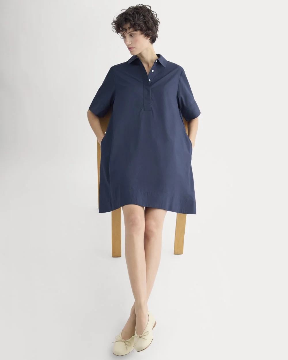 Popover Mini Shirtrdress in Ultrasoft Cotton | Navy (2)
