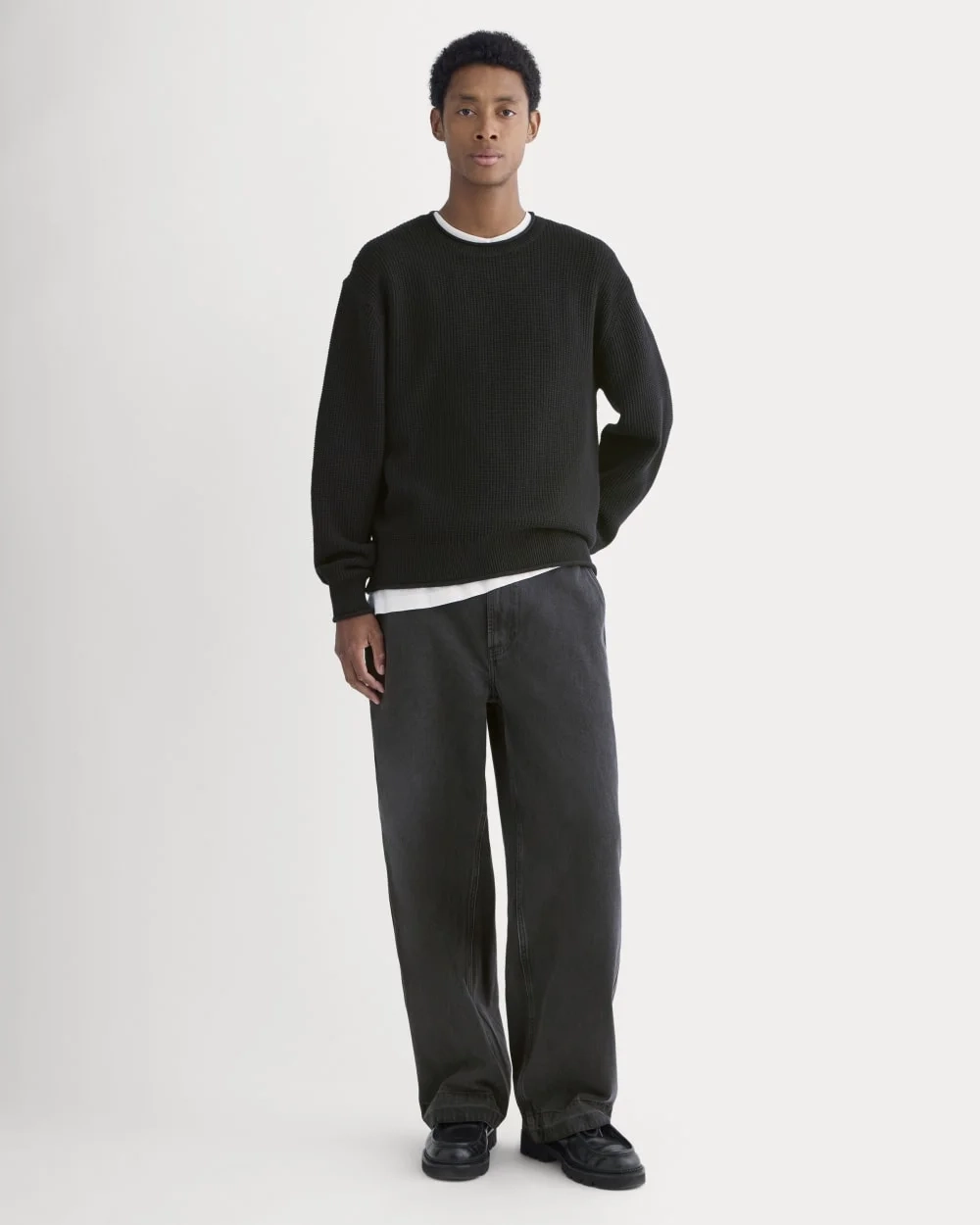 Waffle Rollneck Crew in Everyday Cotton | Black (2)