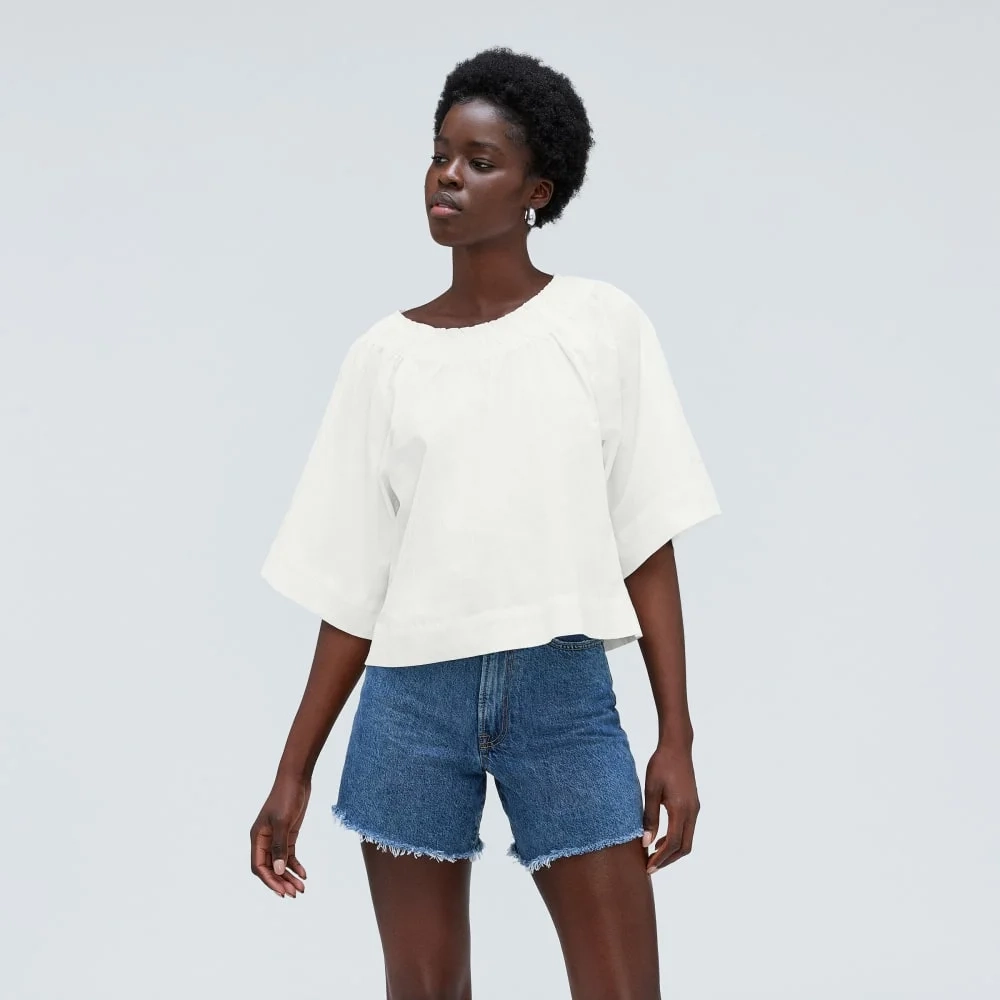 The Seersucker Gathered Tee | White (2)