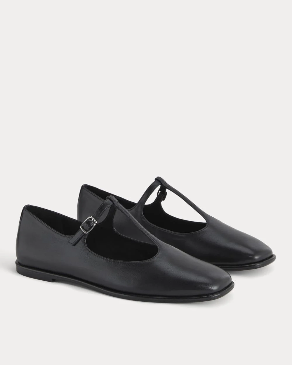 The Leather T-Strap Flat | Black (2)
