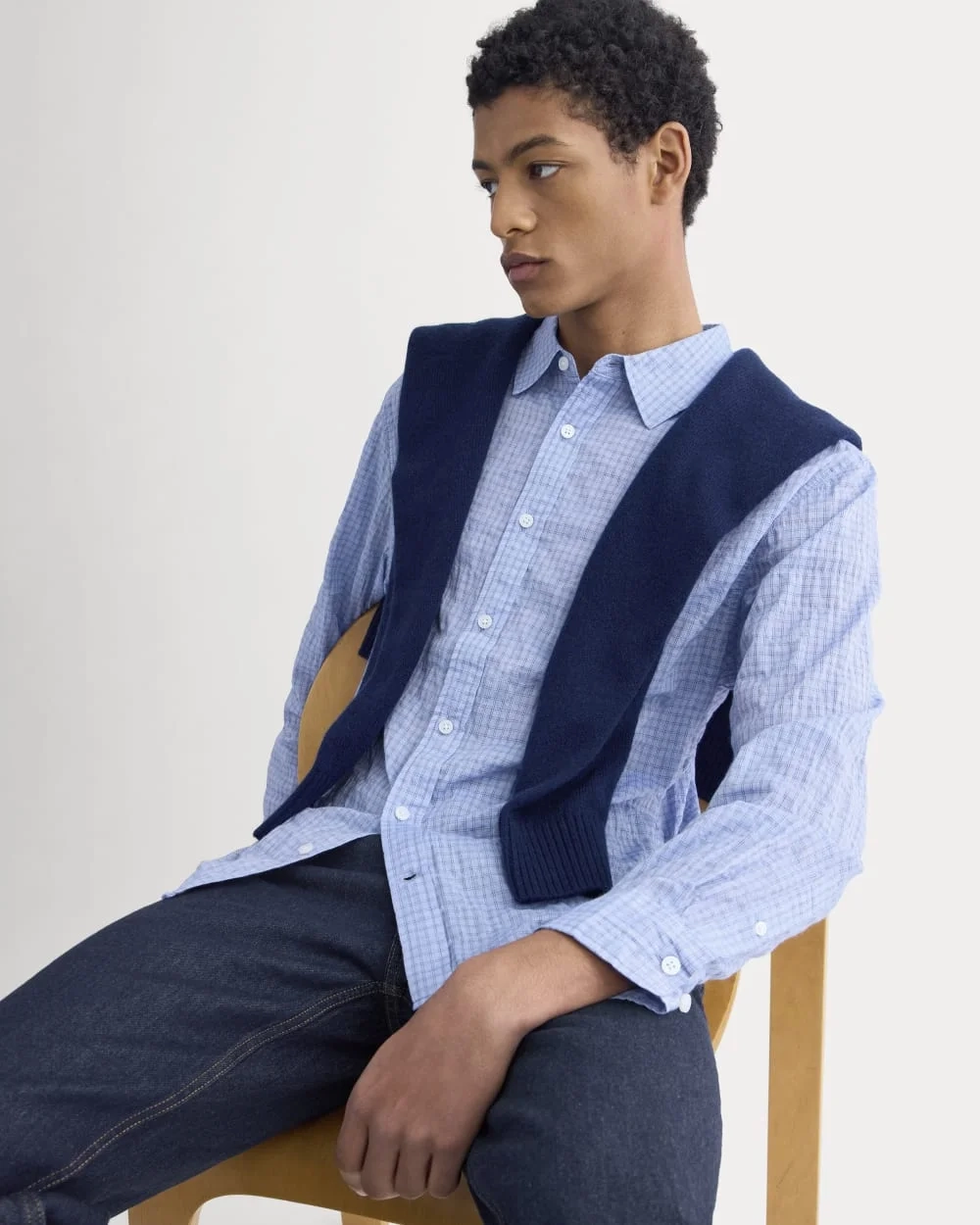 Textured Voile Button-Up Shirt | Open Air Plaid (2)