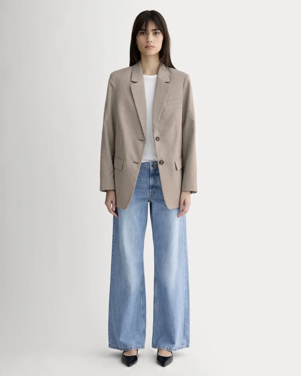 The Oversized Blazer in Buttersmooth | Deep Taupe Mini Gingham (2)