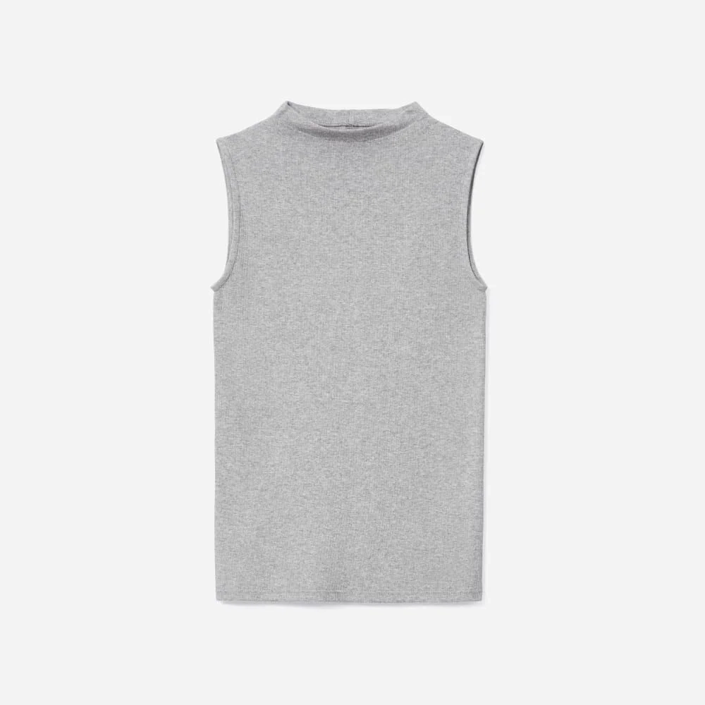 The Pima Micro-Rib Funnel-Neck Tank |  Heathered Grey (3)