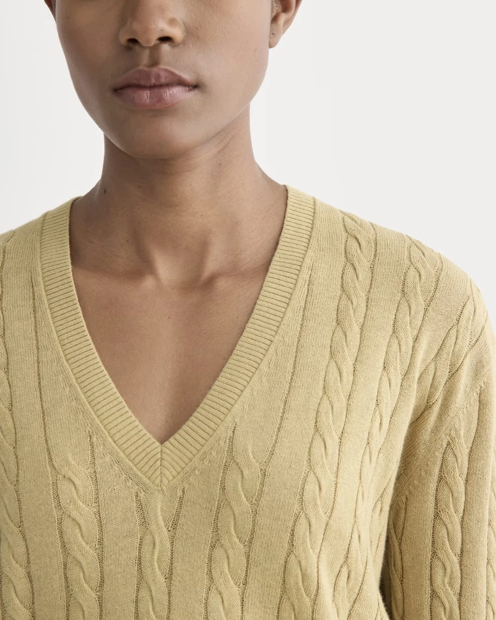 The Cable V-Neck in Cotton Cashmere | Classic Khaki (3)