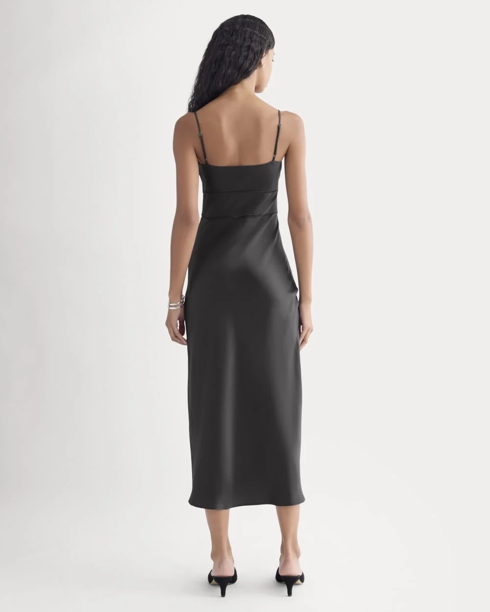 Bias Cut Slip Dress in Silk Charmeuse | Graphite (2)