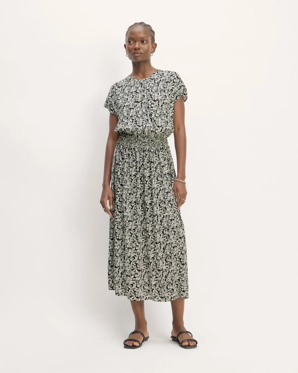 The Gathered Midi Dress | Black / Bone Mini Floral (2)
