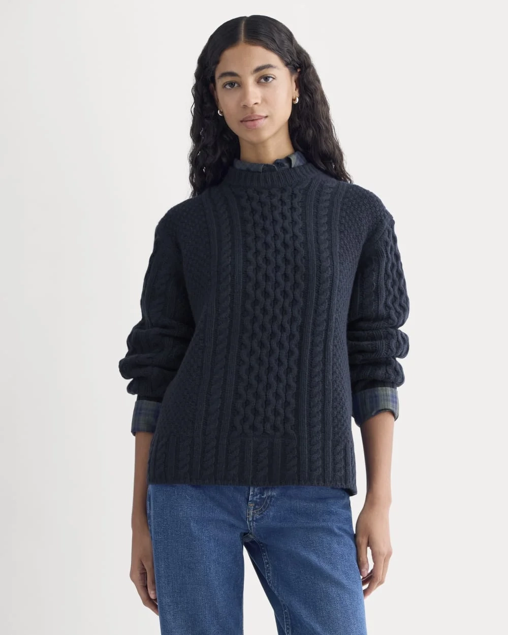 Cable Sweater in Luxe Merino | Navy (4)