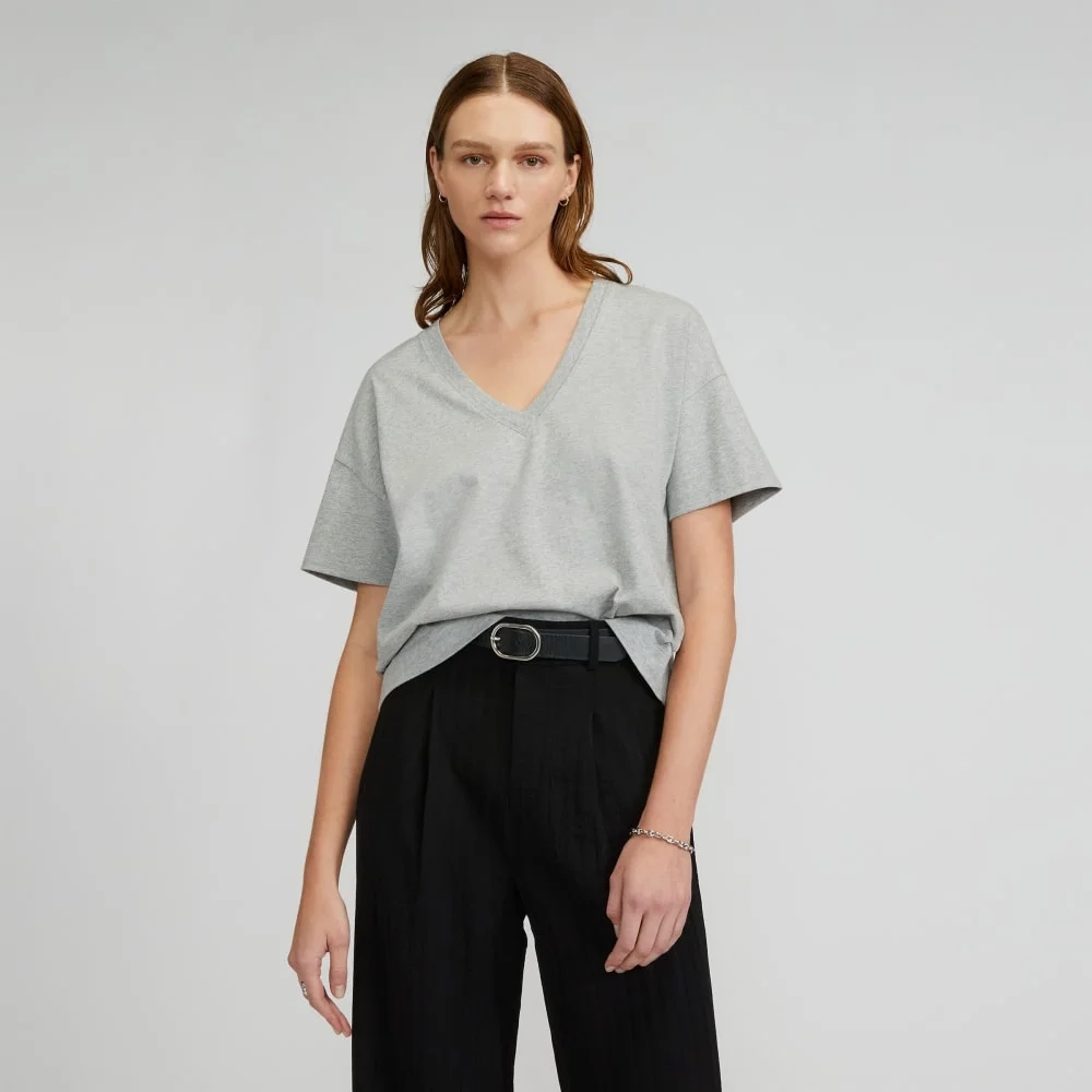 The Organic Cotton Slouchy V-Neck | Heathered Grey