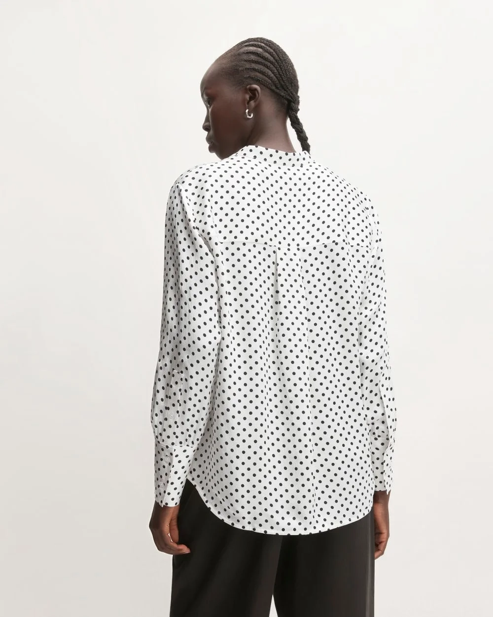 The Hammered Satin Popover Shirt | Bone / Black Polka Dot (3)