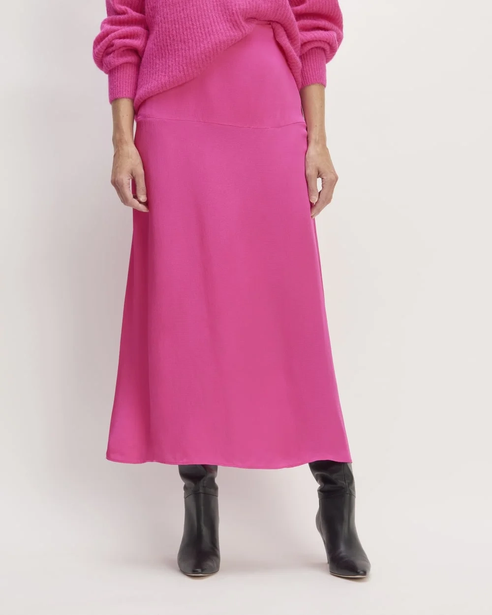The Hammered Satin Slip Skirt | Fuchsia Pink (3)