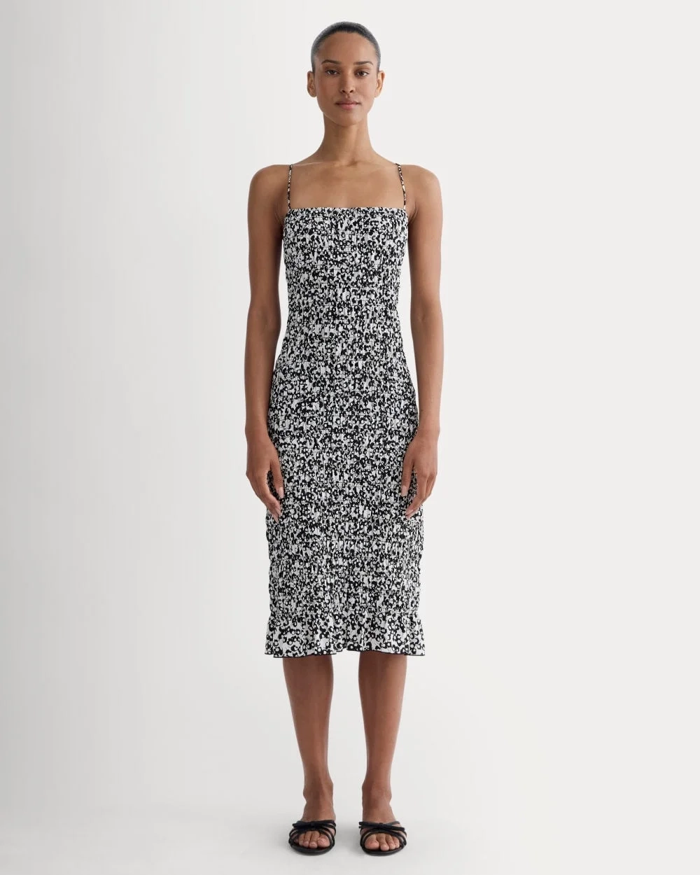 The Smocked Column Dress | Bone / Black Floral