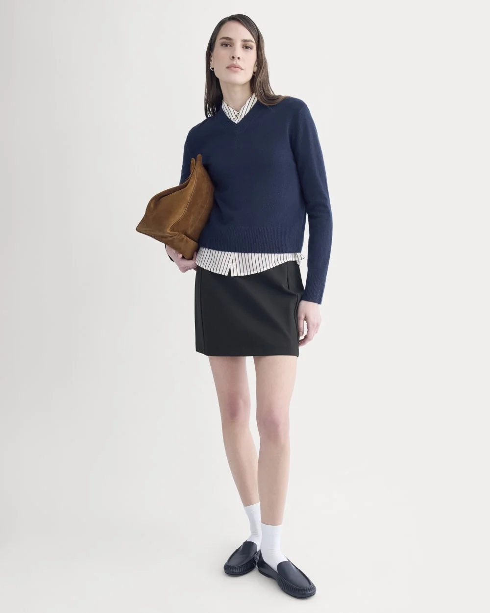 Cashmere Cropped High-V Sweater | Navy (2)