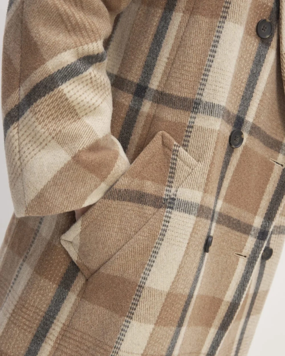 The Italian ReWool® Long Peacoat | Heathered Charcoal / Cornstalk / Toasted Coco (2)
