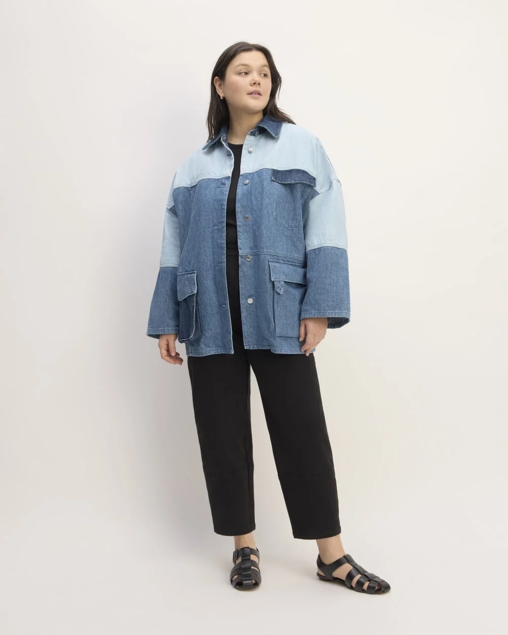 The Everlane x Marques' Almeida Denim Patchwork Jacket | Diamond Blue (2)