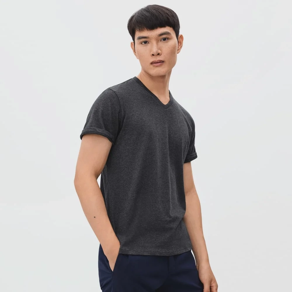 The Organic Cotton V-Neck Tee | Heather Charcoal (2)