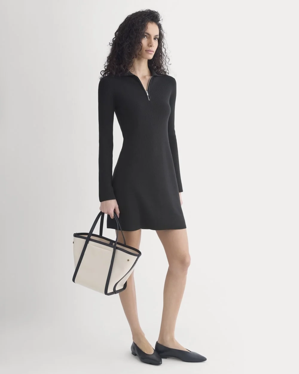 Knit Quarter-Zip Polo Dress | Black (2)