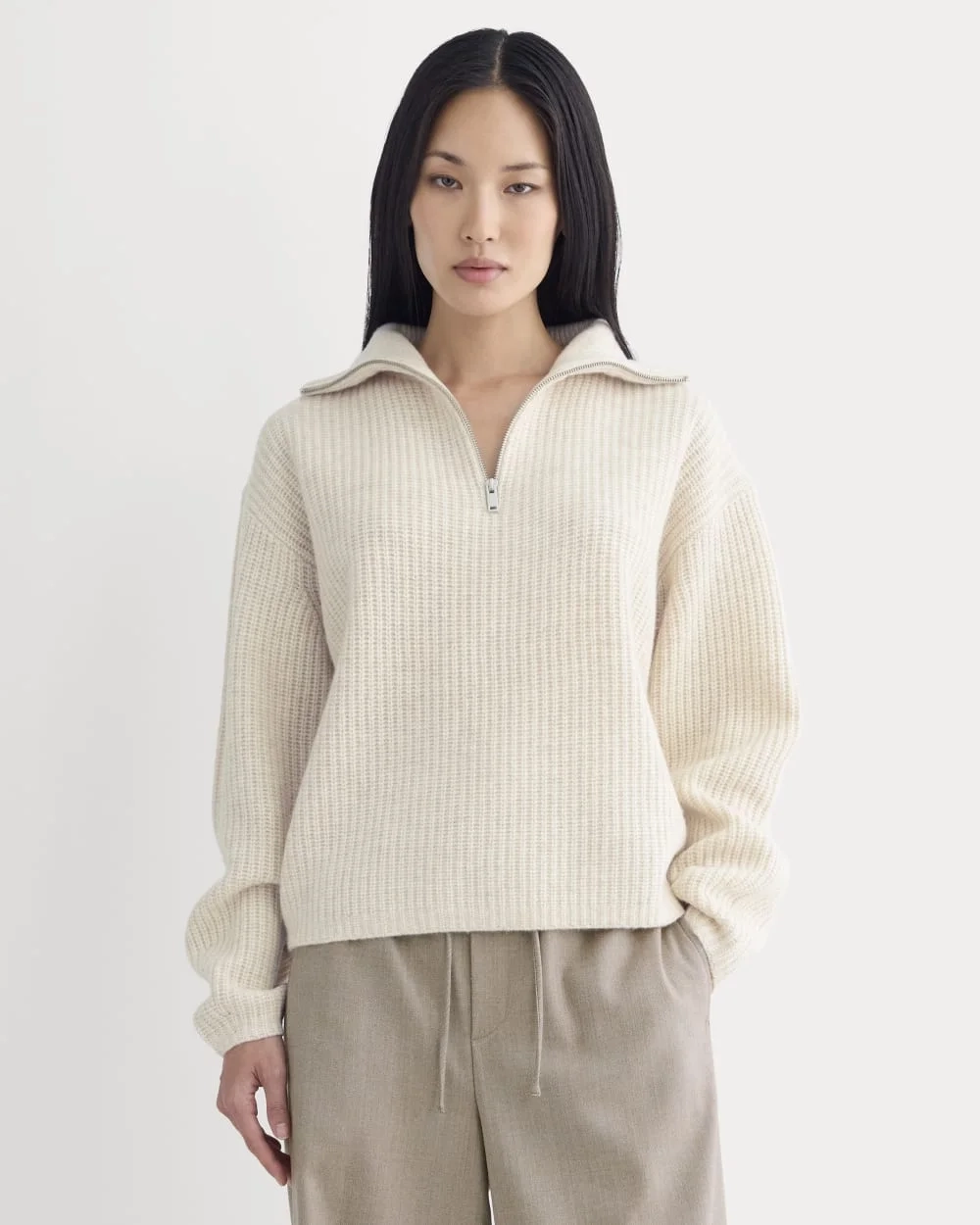 The Half-Zip Sweater in Luxe Merino | Heathered Oat (3)
