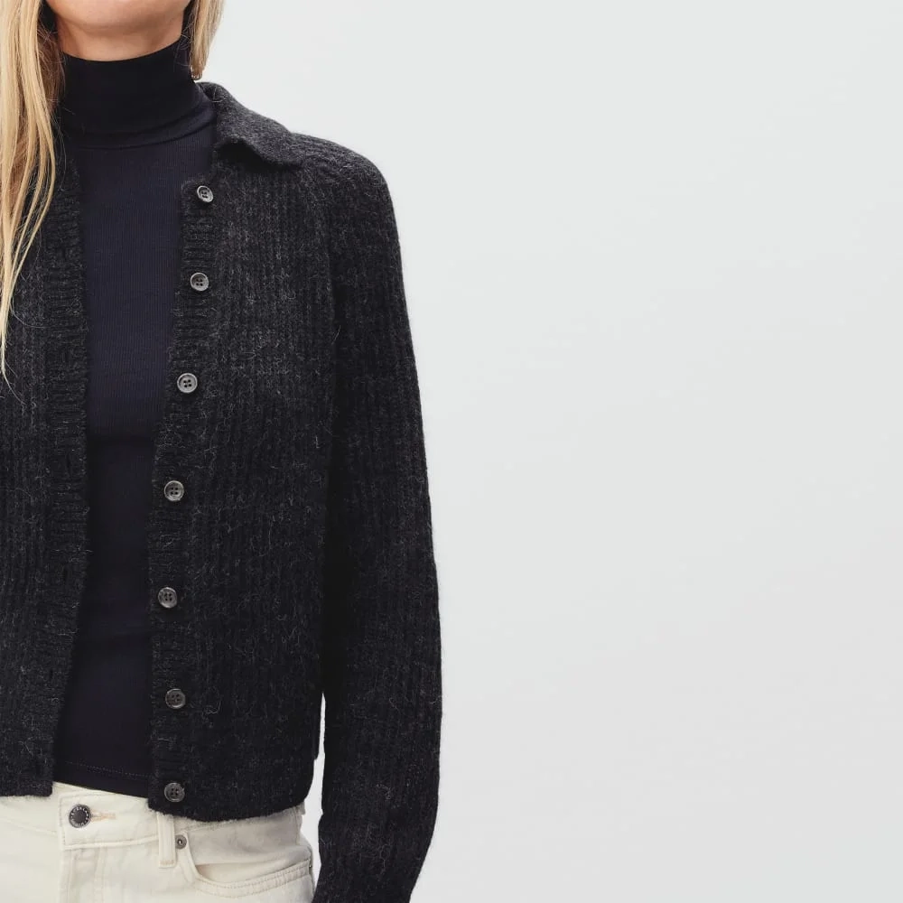 The Alpaca Collared Cardigan | Heathered Black (2)
