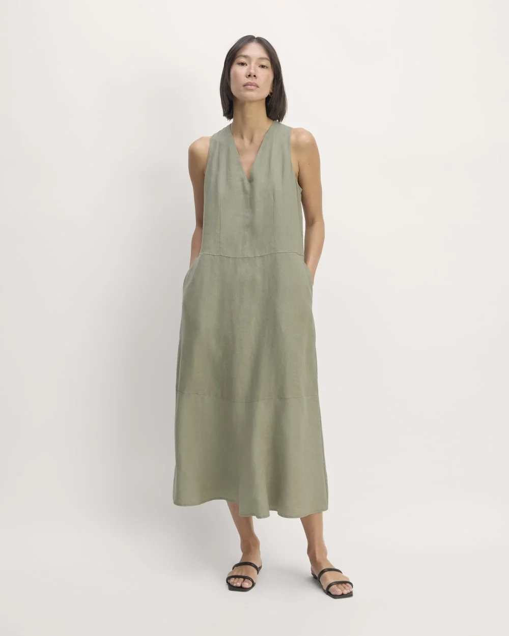 The Linen V-Neck Maxi Dress | Sage Green (3)