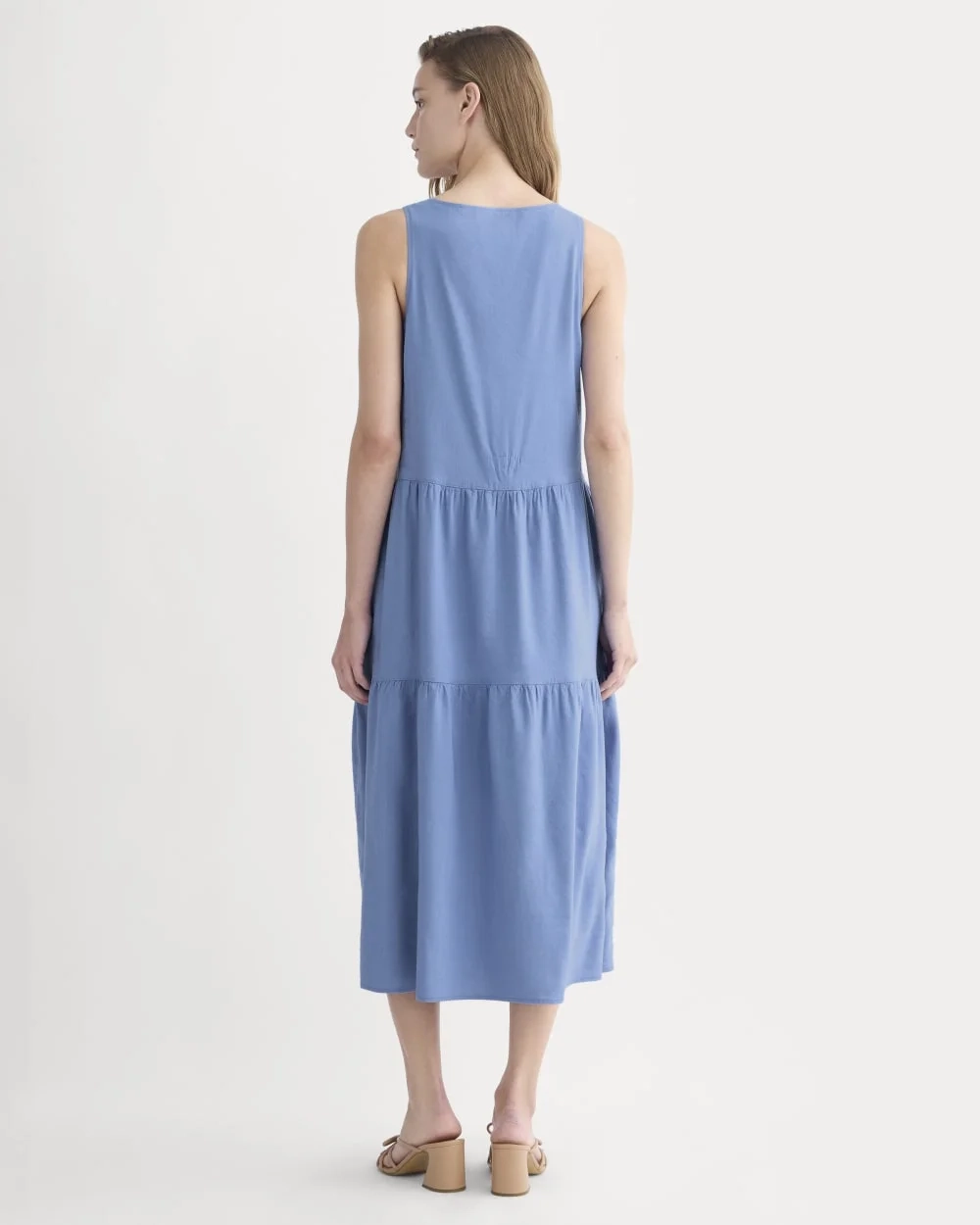 The Tiered Dress in Stretch Linen | Bluebell (2)