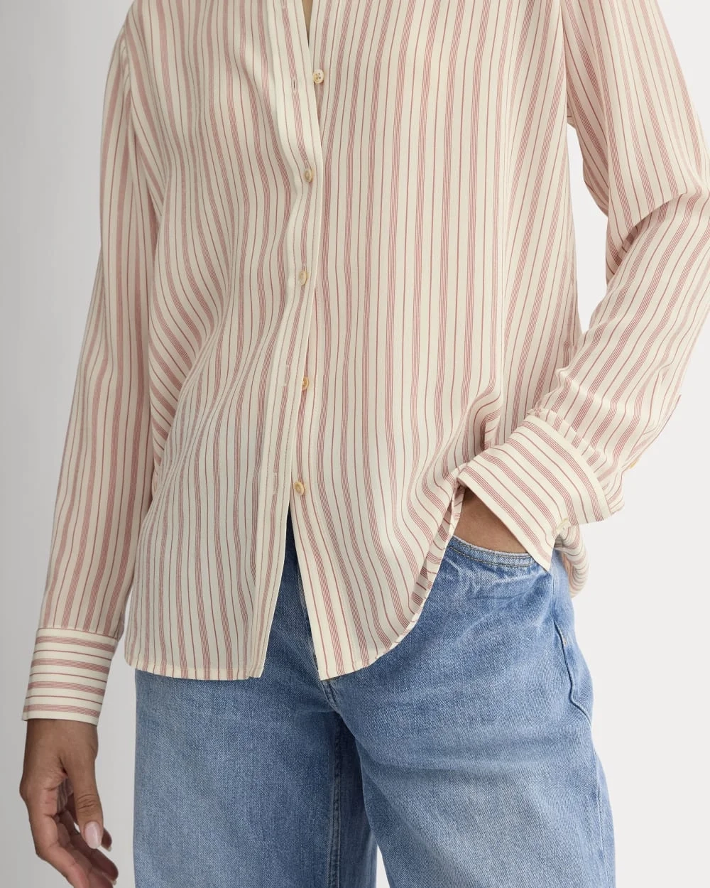 The Must-Have Shirt in Washable Silk | Bone / Dusky Rose (2)