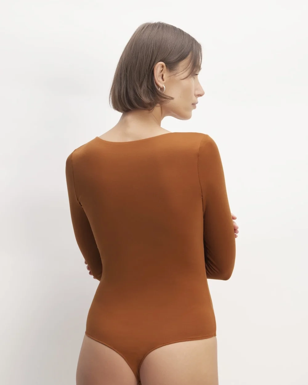 The Long-Sleeve Supima® Square-Neck Bodysuit | Honey | Thong (3)