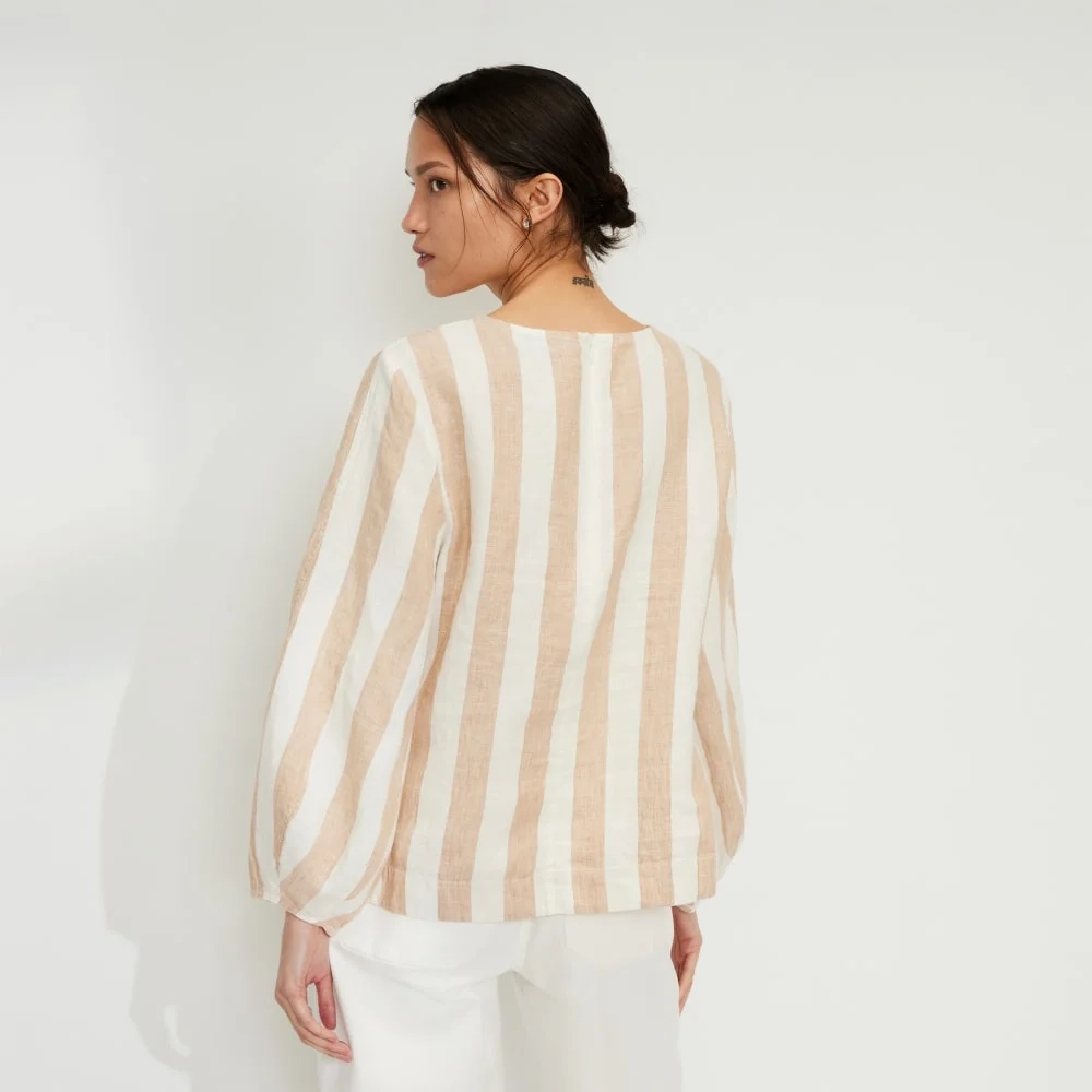 The Linen Long-Sleeve Top | Bone / Caramel (3)