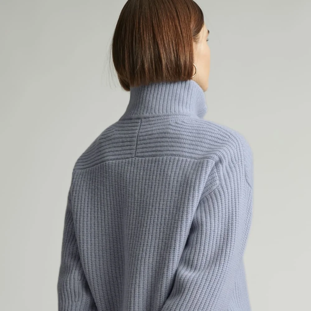 The Half-Zip Sweater in Luxe Merino | Periwinkle / Light Heather Oat (2)
