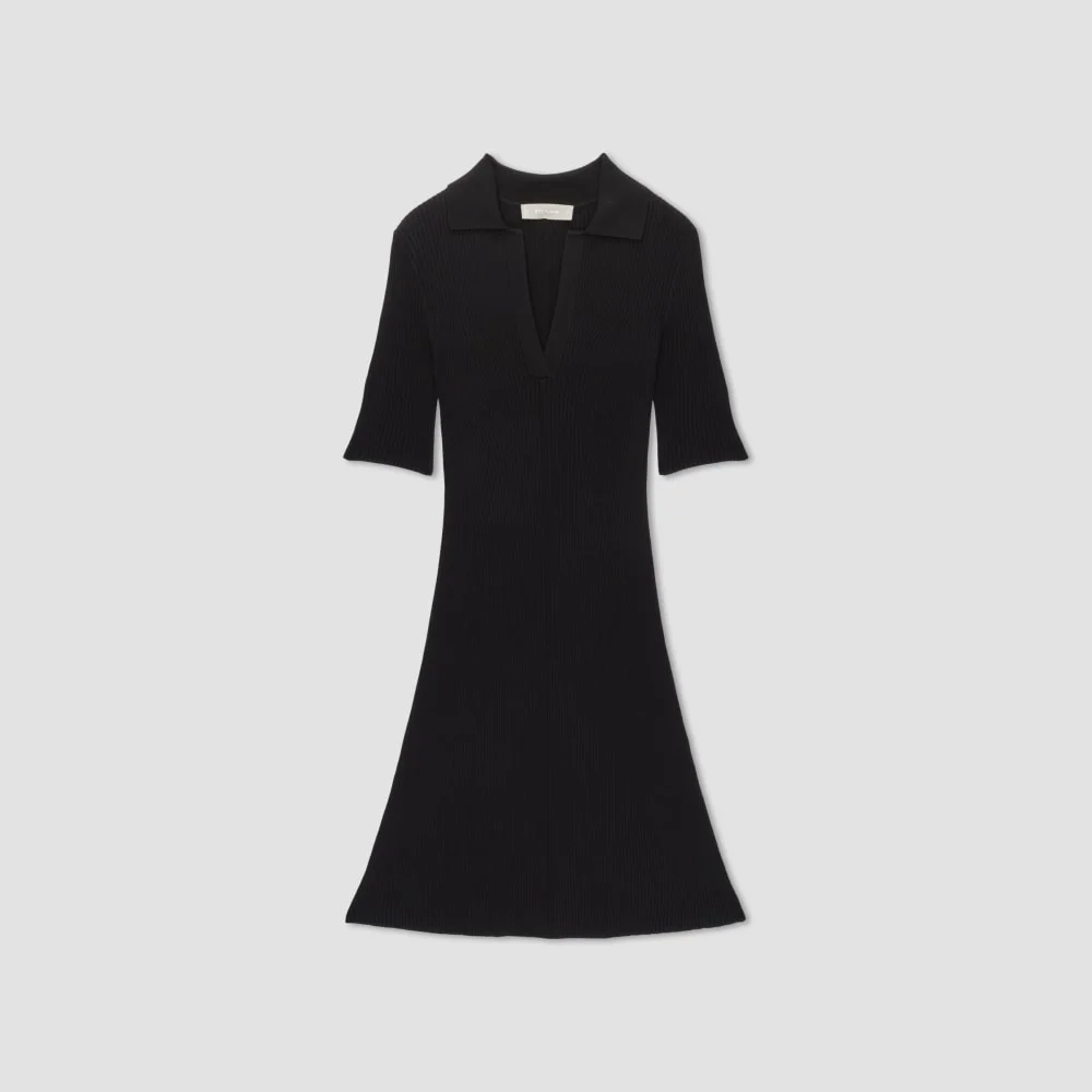 The Ribbed Short-Sleeve Polo Dress | Black (2)