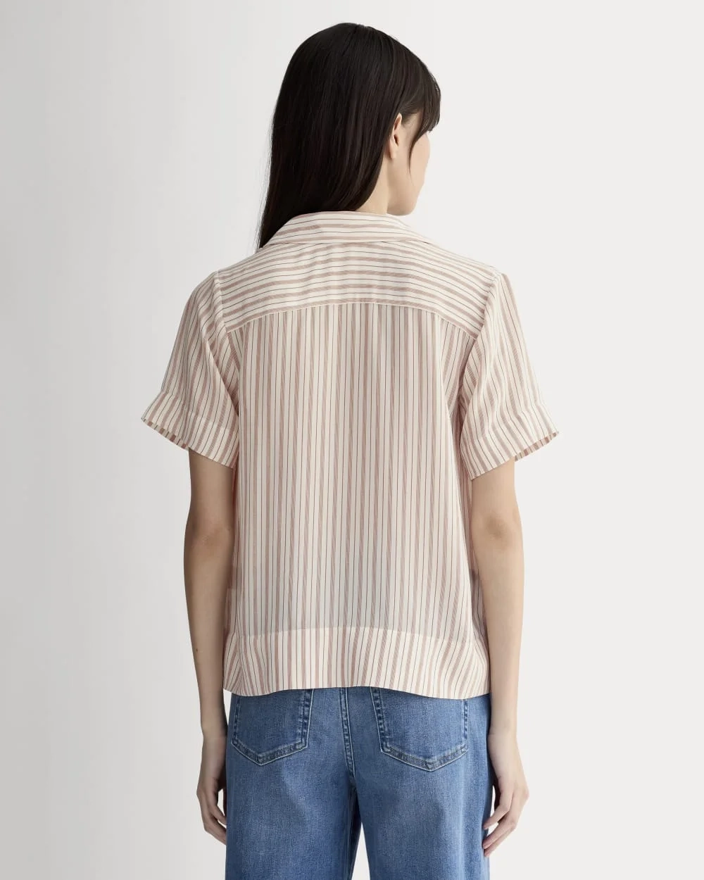 The Notch Shirt in Washable Silk | Bone / Dusky Rose (3)