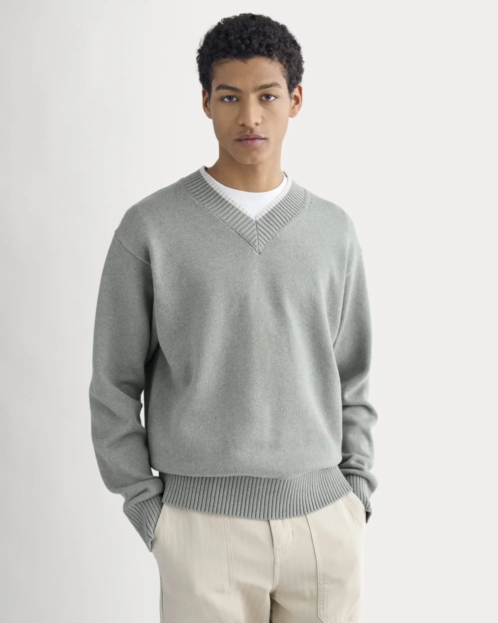 Relaxed V-Neck Sweater in Everyday Cotton | Heathered Lilypad