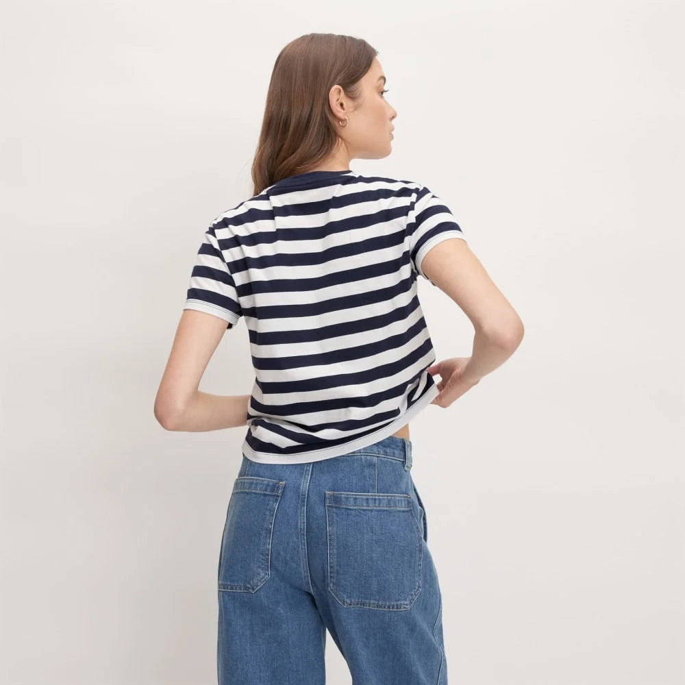 The Box-Cut Tee in Essential Cotton | Navy / Canvas | No Pocket (2)