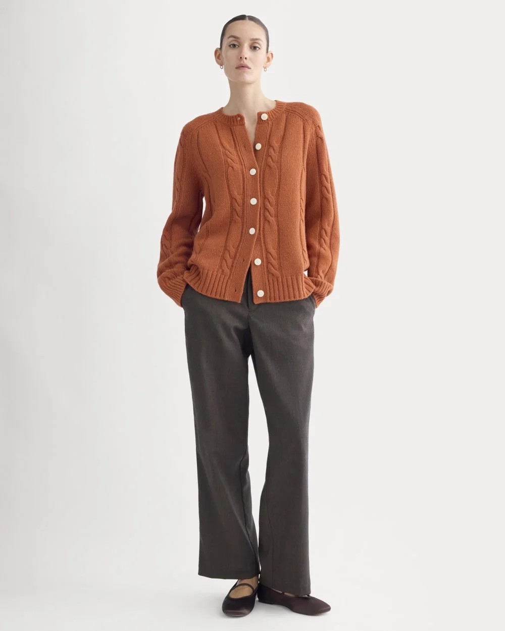 Cable Cardigan in Extrafine Luxe Merino | Rust Heather (4)