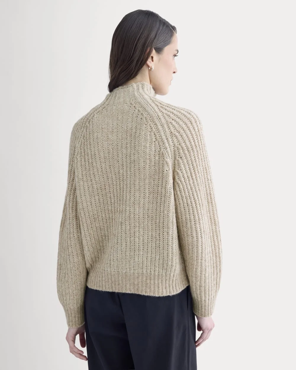 Funnel-Neck Ribbed Henley Sweater | Heathered Almond / Bone Vertical Stripe (3)
