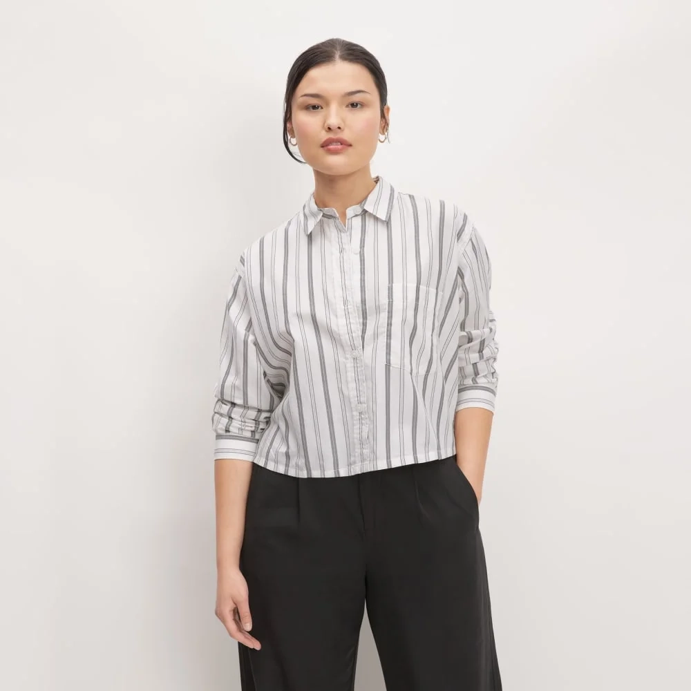 The Way-Short Shirt in Silky Cotton | Bone / Black (2)