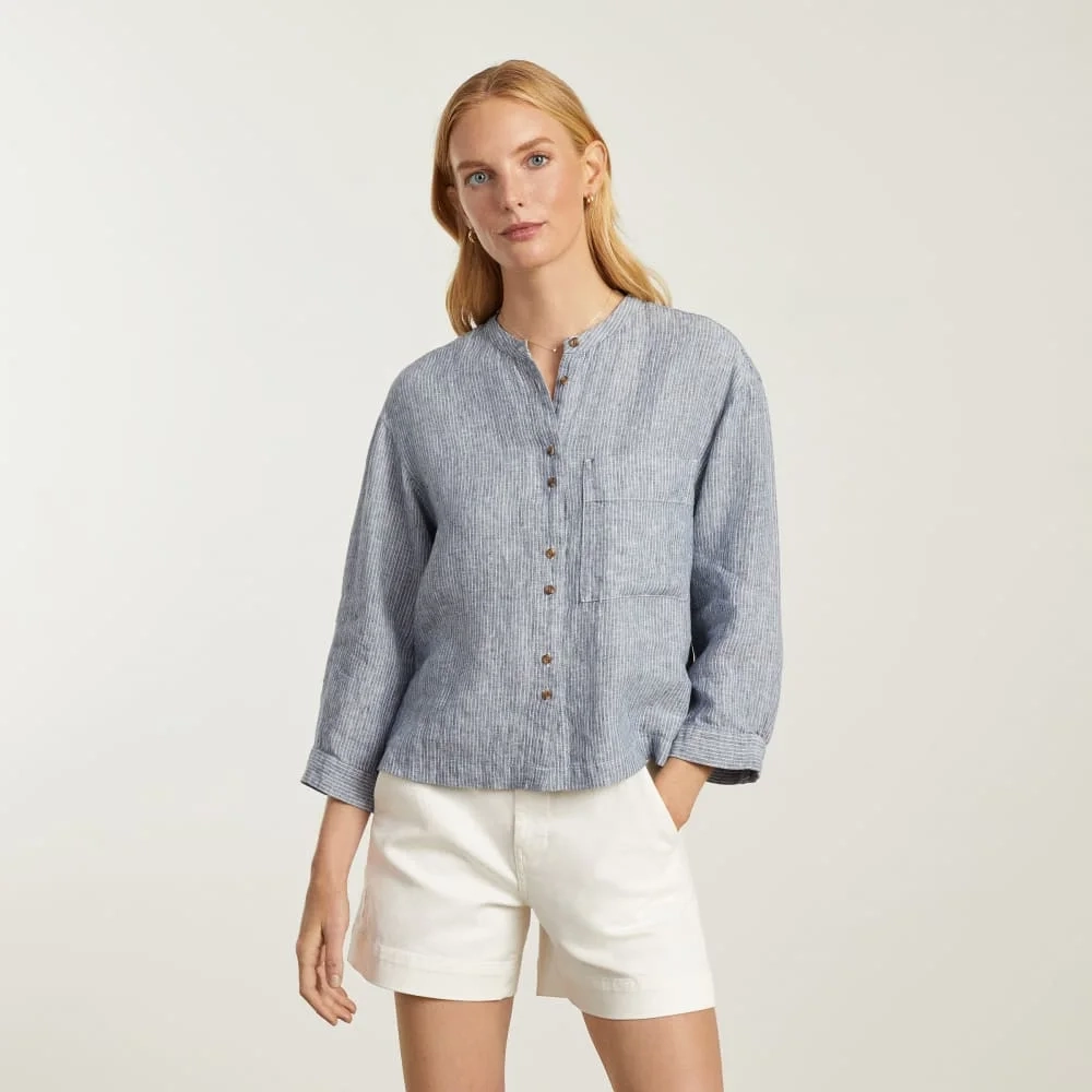The Linen Billow Blouse | Blue Pinstripe (2)