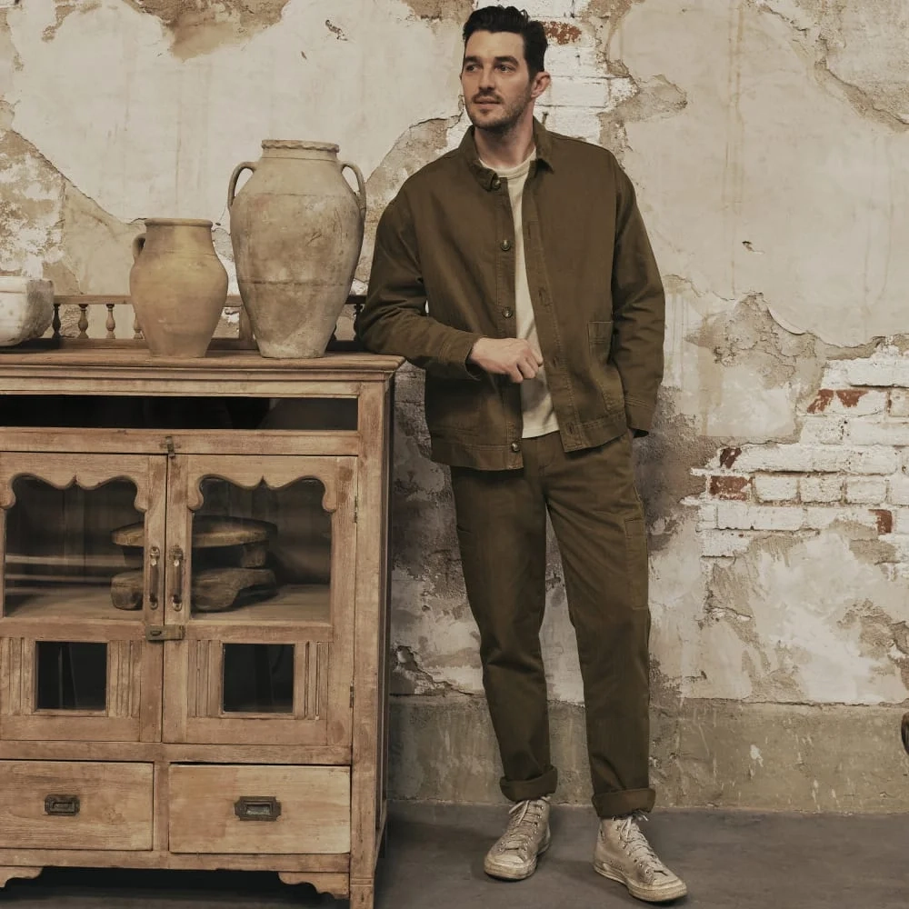 The Organic Cotton Herringbone Utility Jacket | Beech (2)