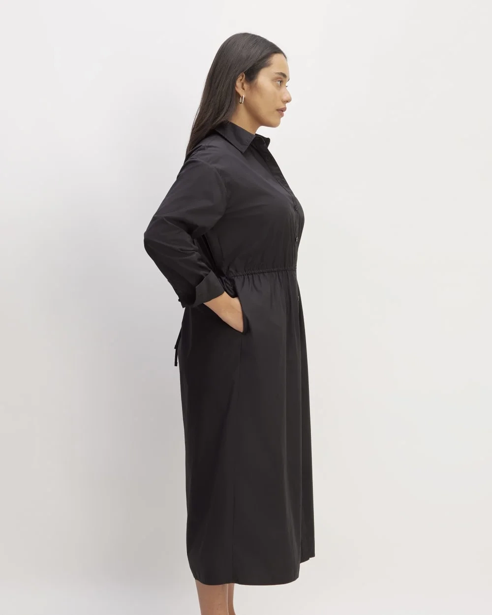 The Supima® Cotton Midi Shirt Dress | Black (3)
