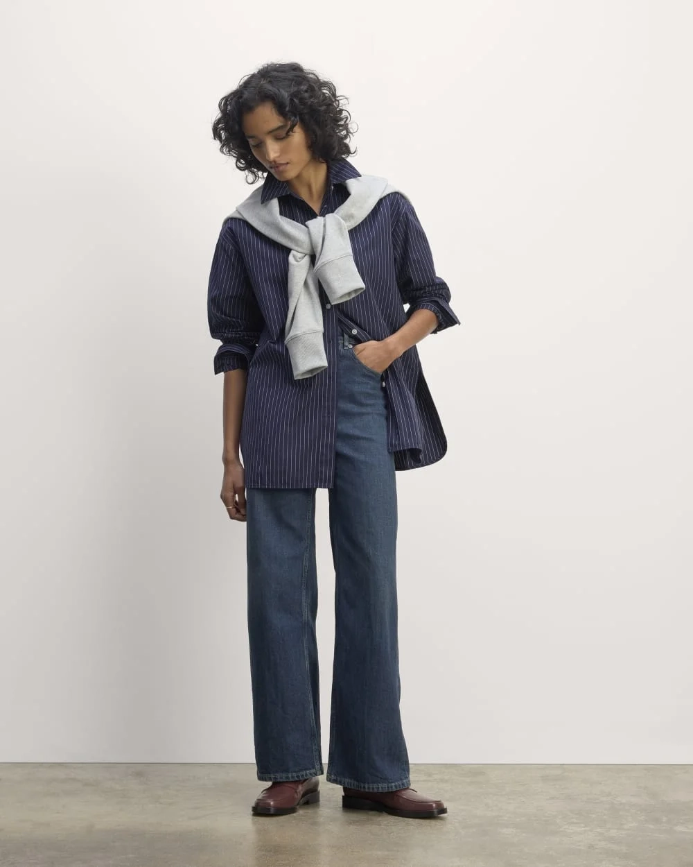 The Supima® Cotton Boyfriend Shirt | Navy / White (2)