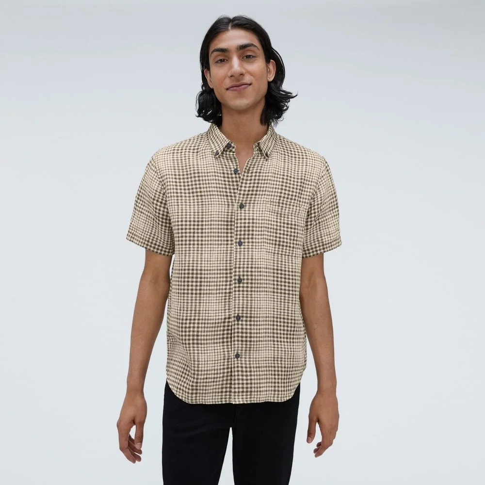 The Classic Short-Sleeve Shirt in Linen | Beech / Parchment Grid (3)