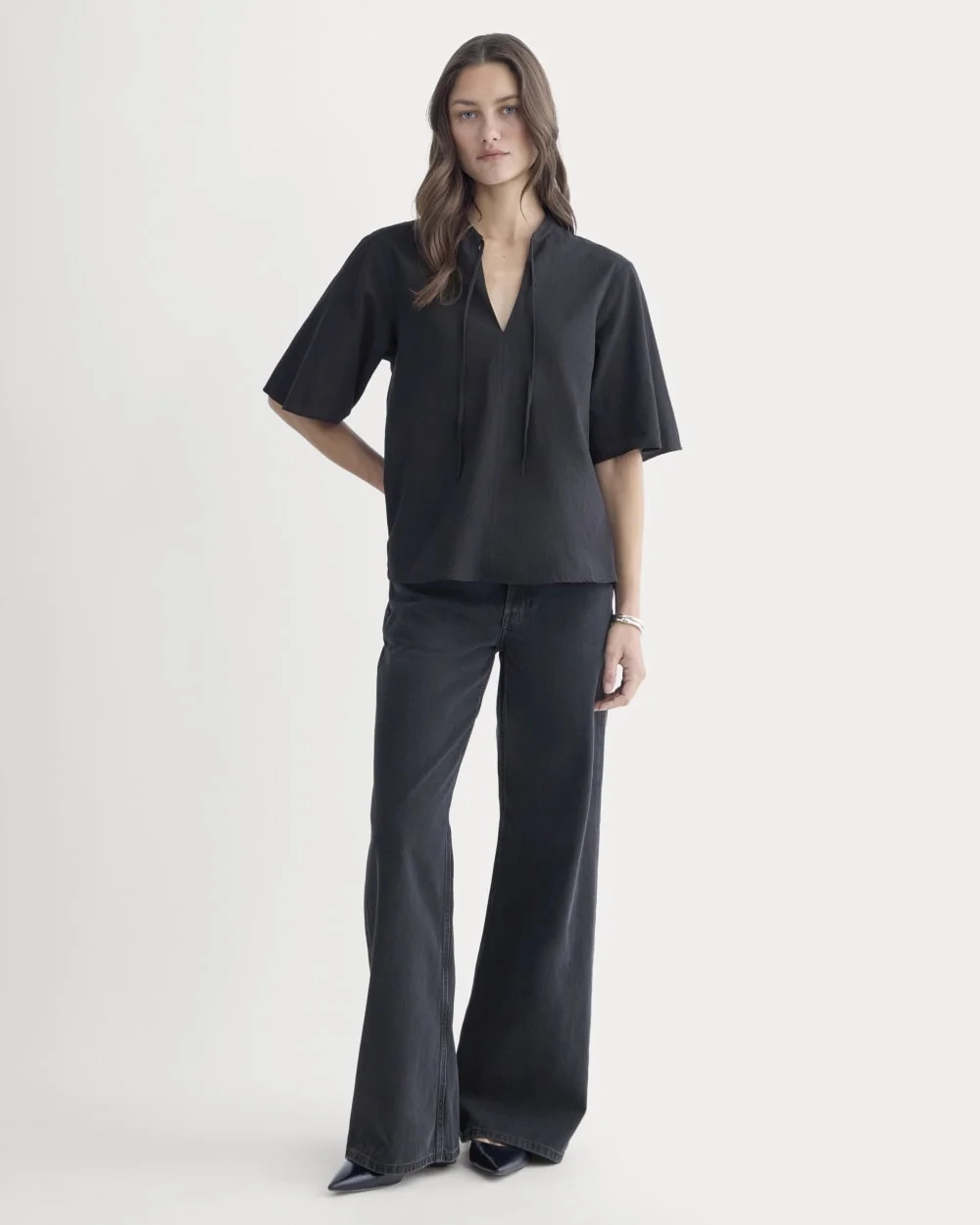The Gauze Tie-Front Shirt | Black (3)