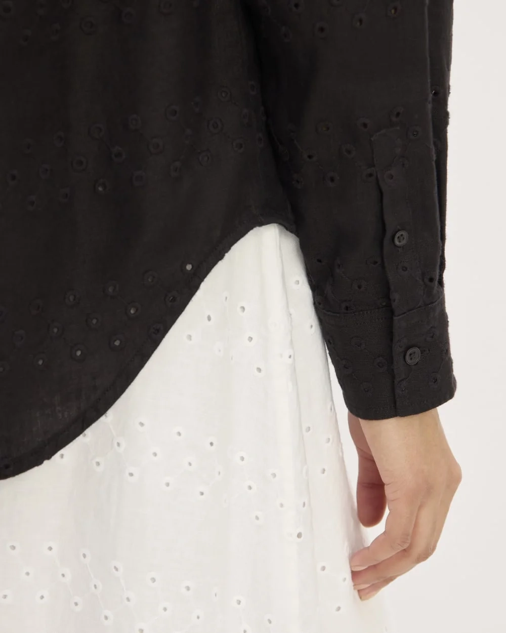 The Linen Eyelet Relaxed Shirt | Black Eyelet (3)