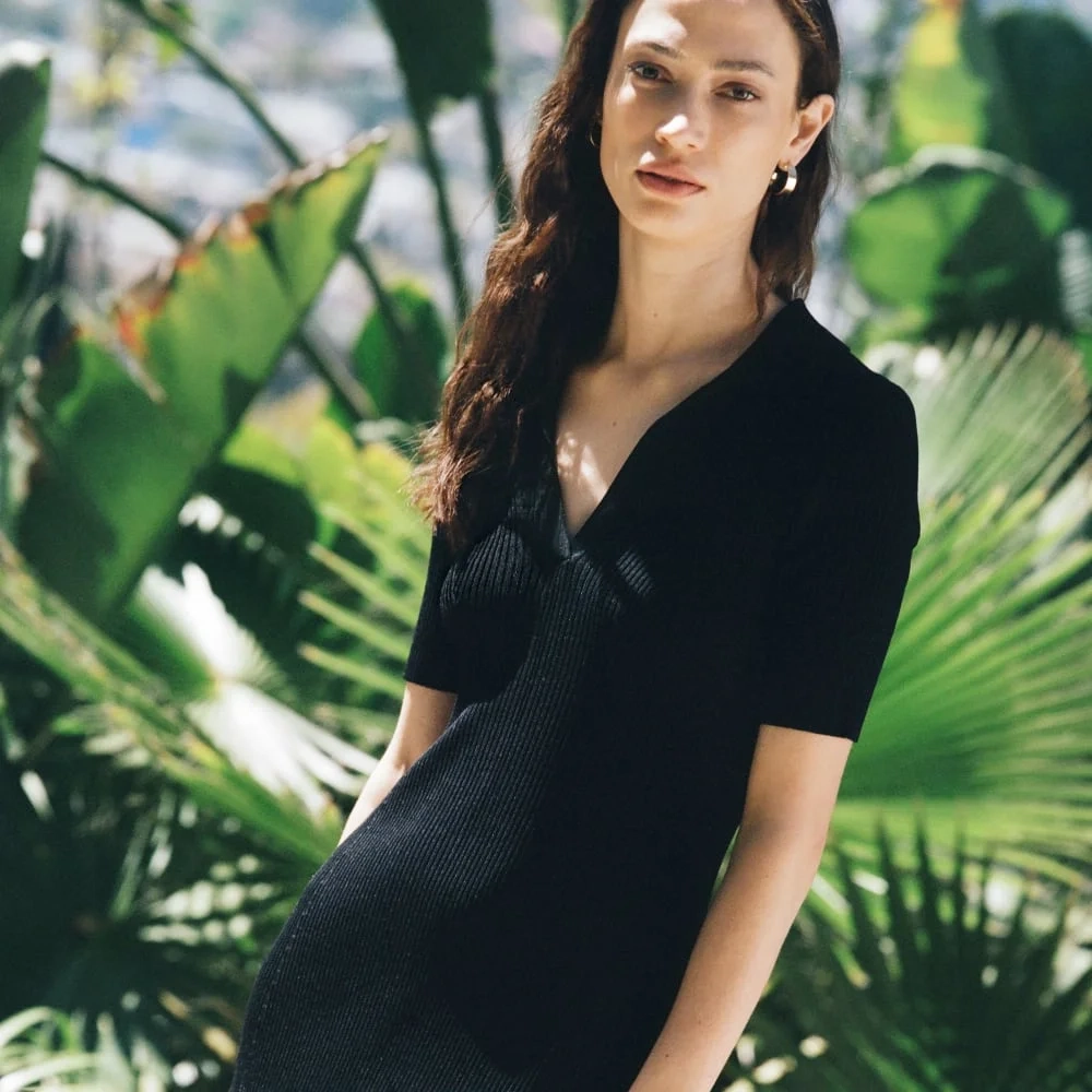 The Ribbed Short-Sleeve Polo Dress | Black (3)