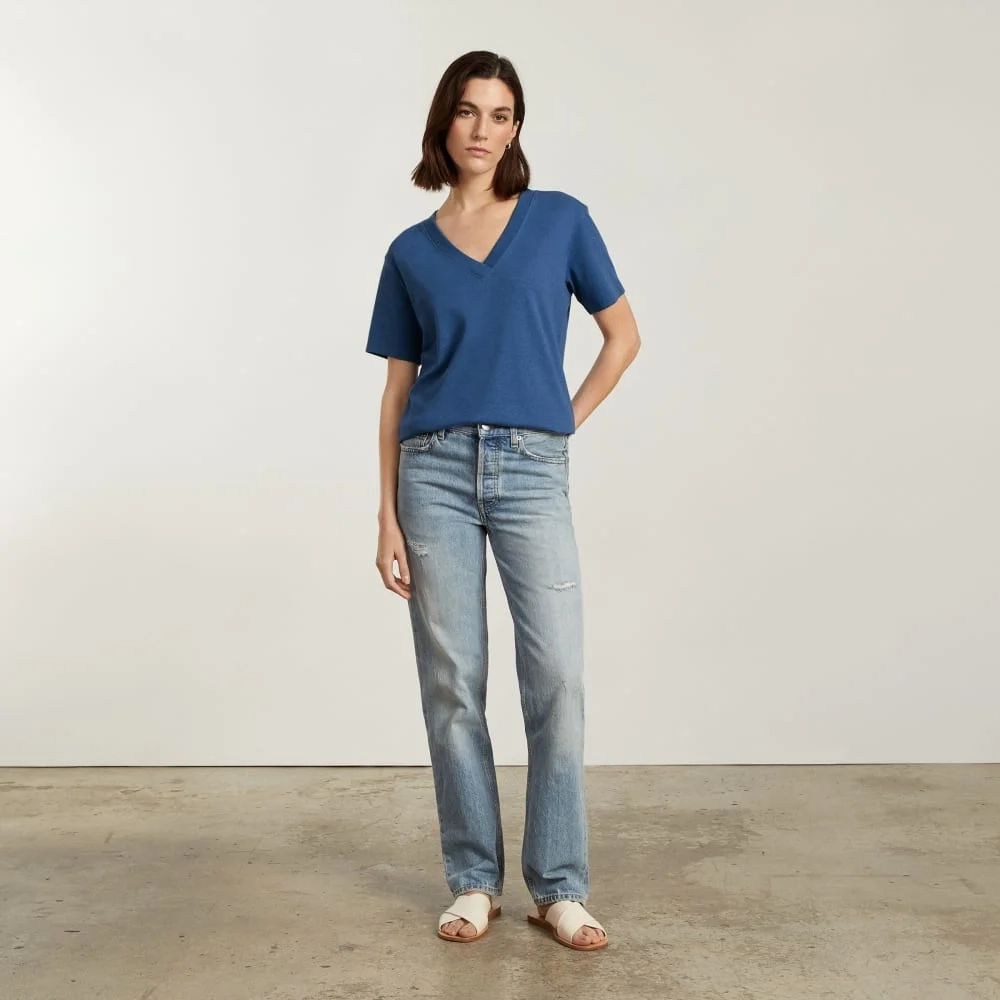 The Vintage V-Neck Hemp Tee | Deep Blue (4)
