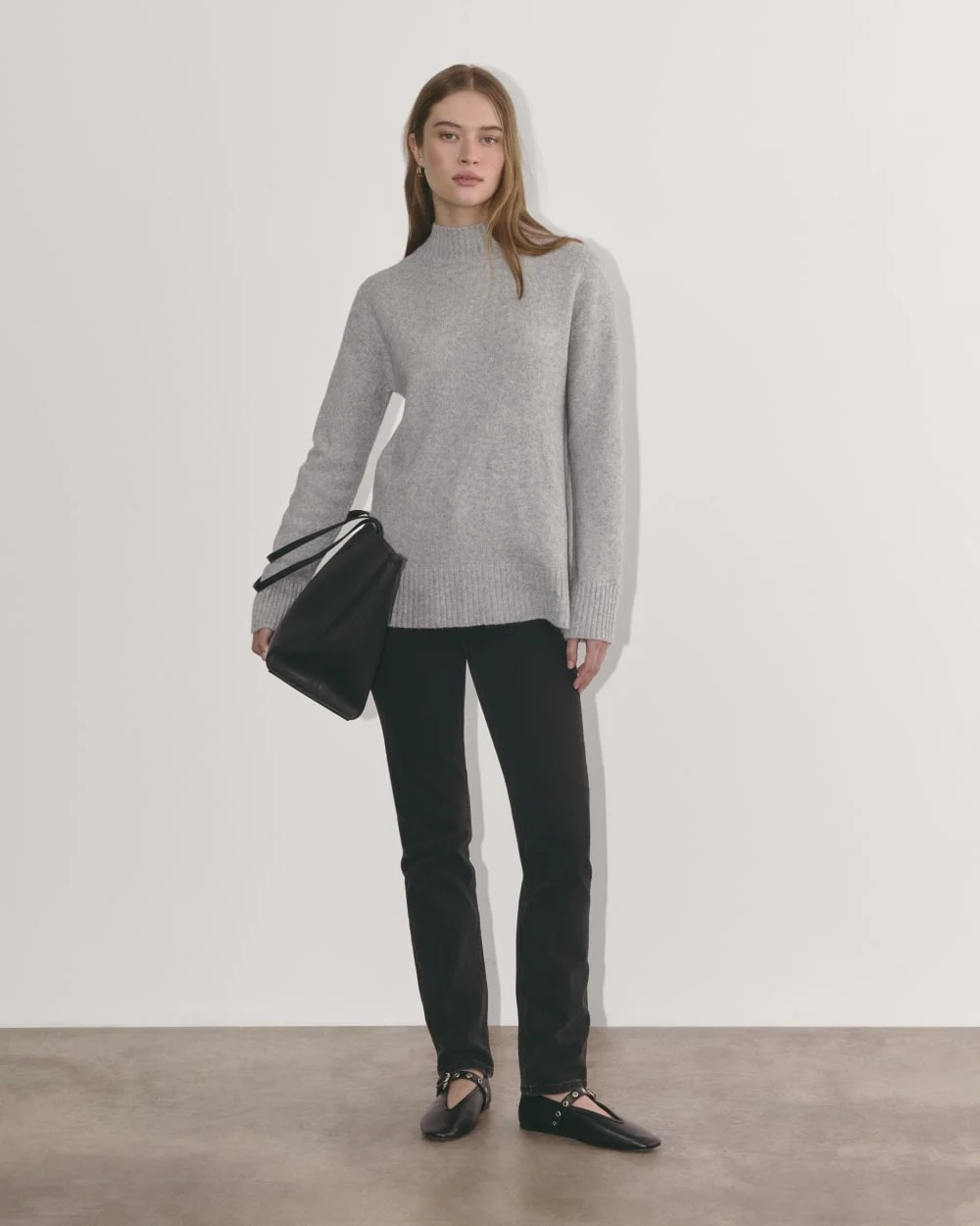 The Mockneck Sweater in Plush Cotton | Heathered Grey (2)