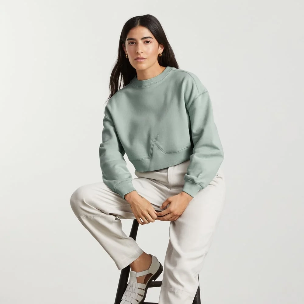 The Organic Cotton Cropped Crew | White Sage (2)