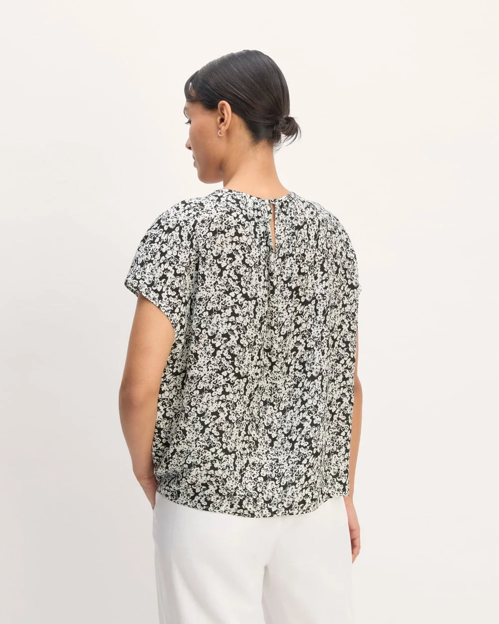 The Gathered Neck Top | Black / Bone Mini Floral (2)