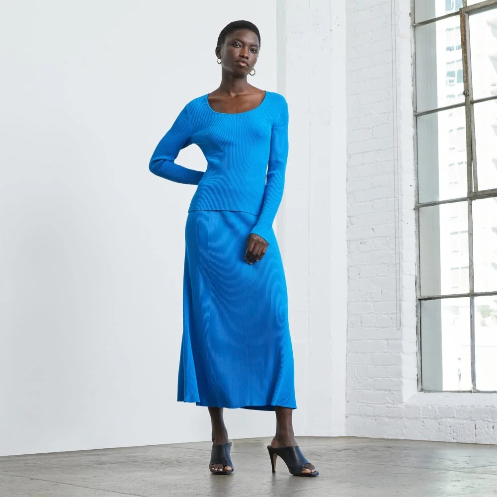 The Ribbed Knit Skirt | Brilliant Blue (3)